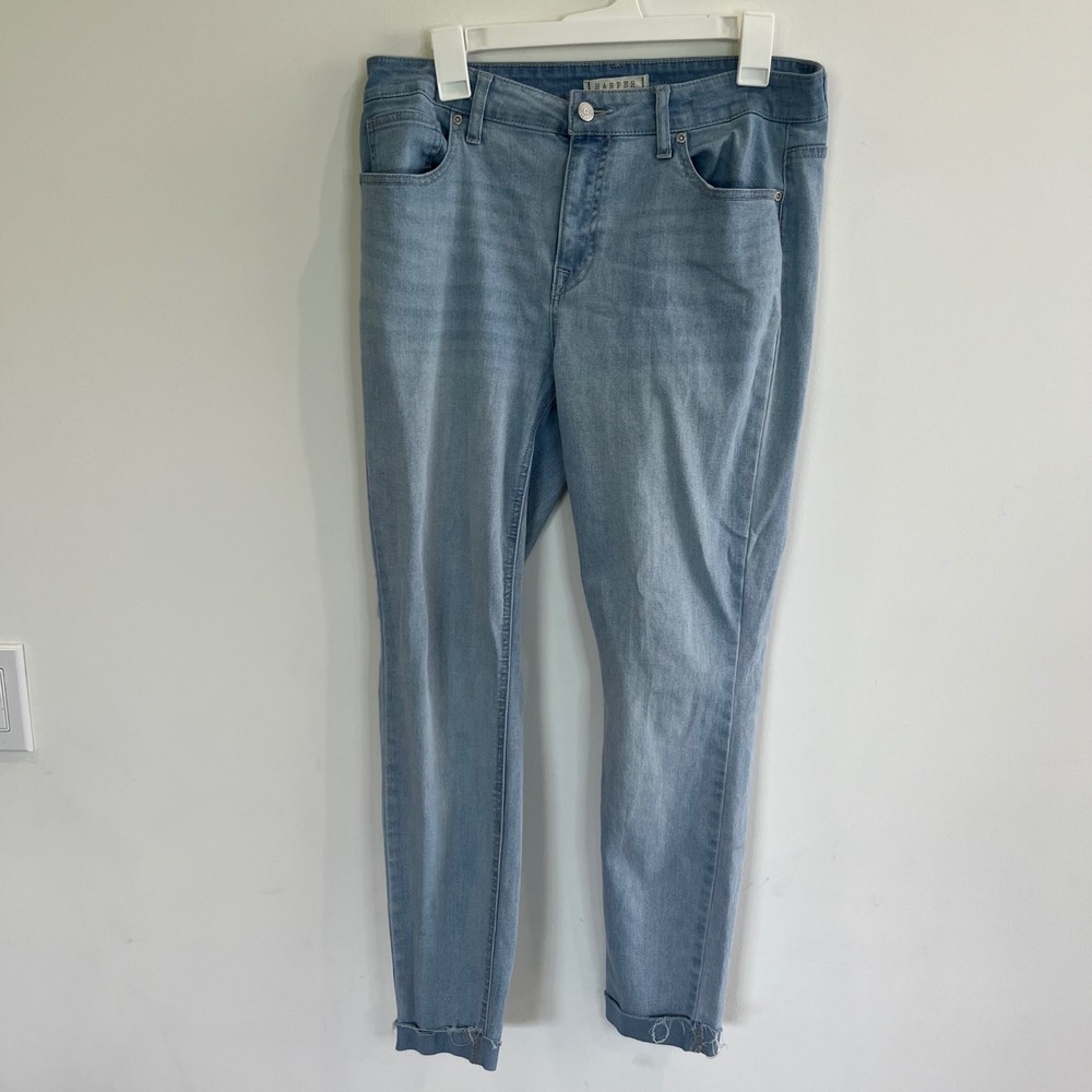 Harper Heritage Mid Rise Skinny Jeans Light Wash Blue Frayed Hem Size 30